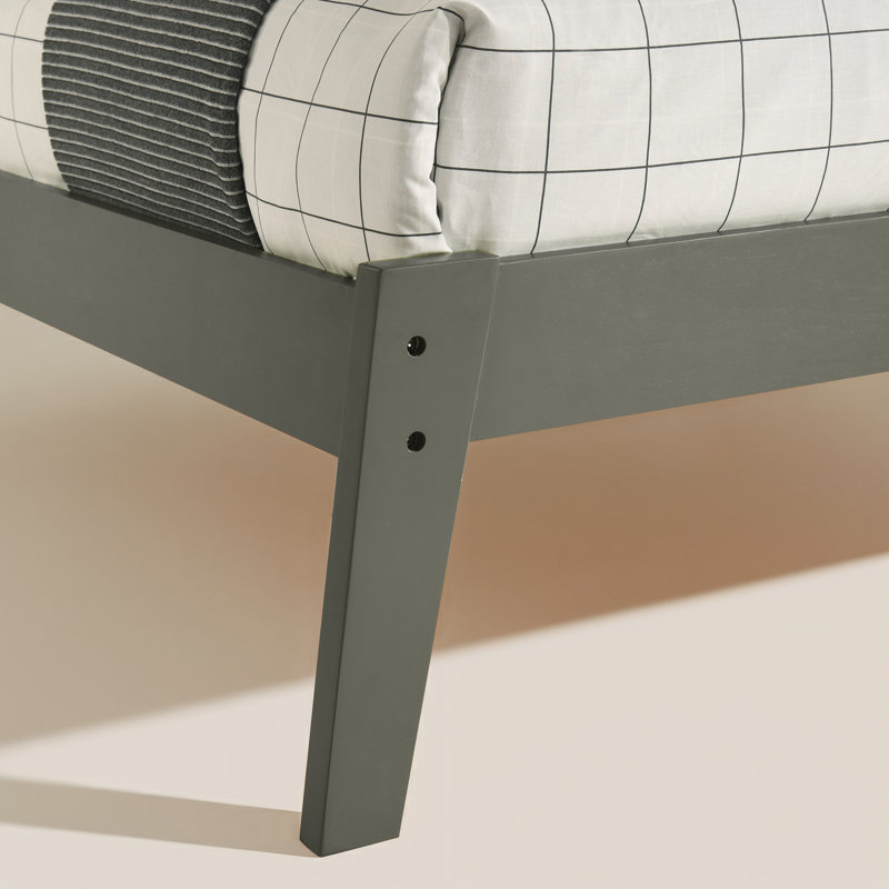 Allyannah Bustillo Modern Solid Wood Twin Platform Bed with Headboard, Gray