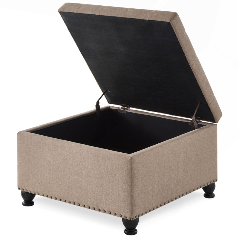 Grand repose-pieds carré avec rangement en bois, Brun