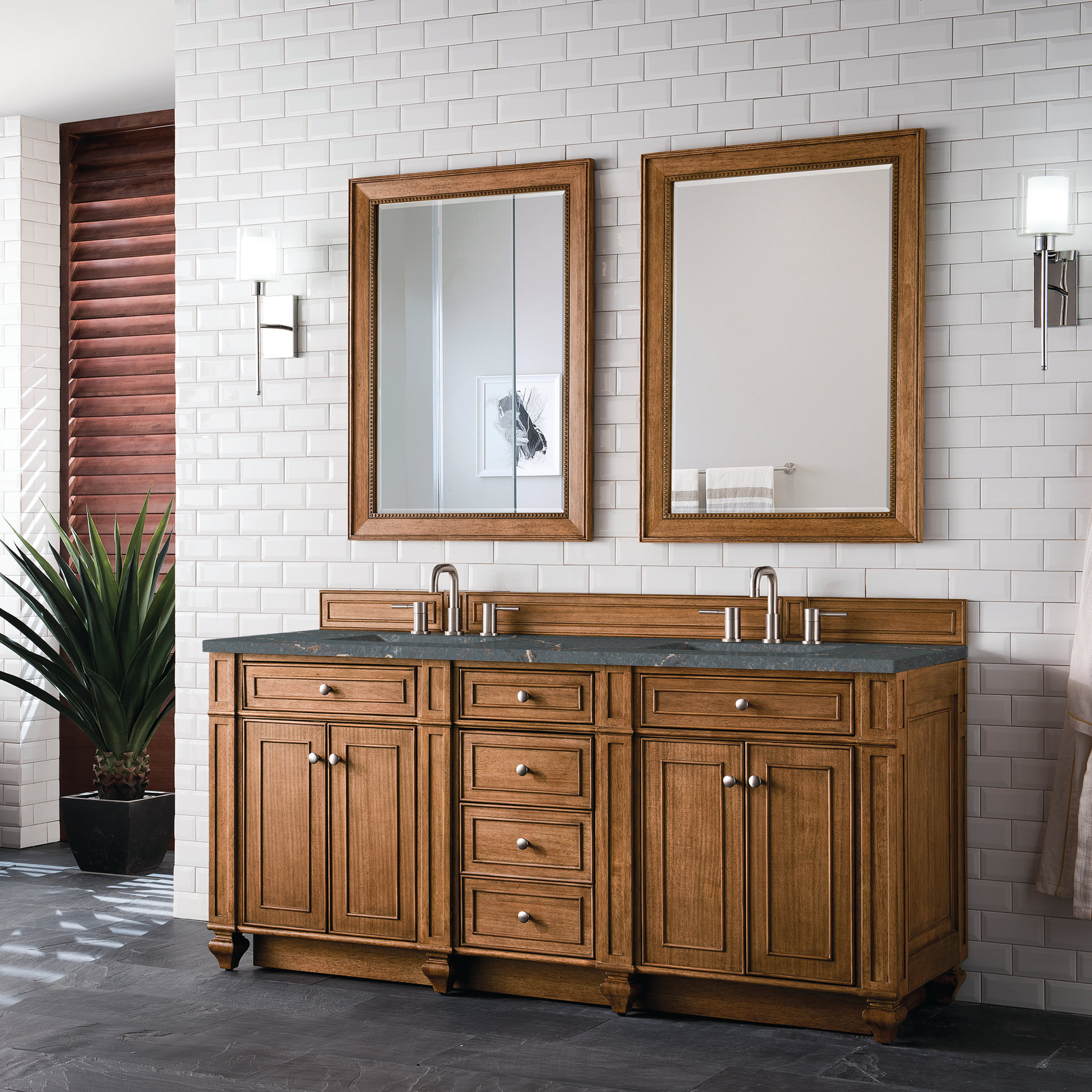Bristol 72'' W Double Vanity, 8" Widespread, Saddle Brown, Parisien Bleu