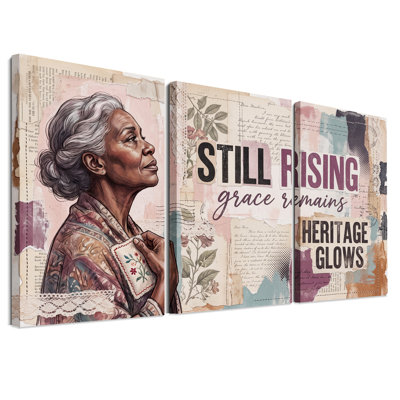 «African American Woman in Vintage Collage», ensemble de 3 impressions sur toile