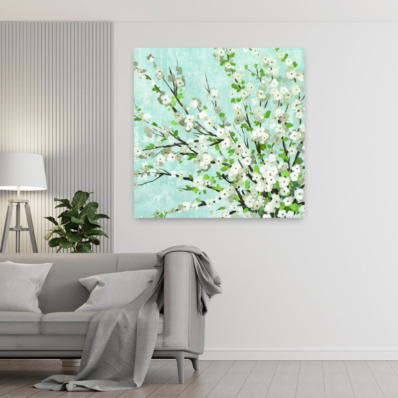 Fleurs fraîches pâle III délicate, art contemporain contemporain, H 48 po x l 48 po