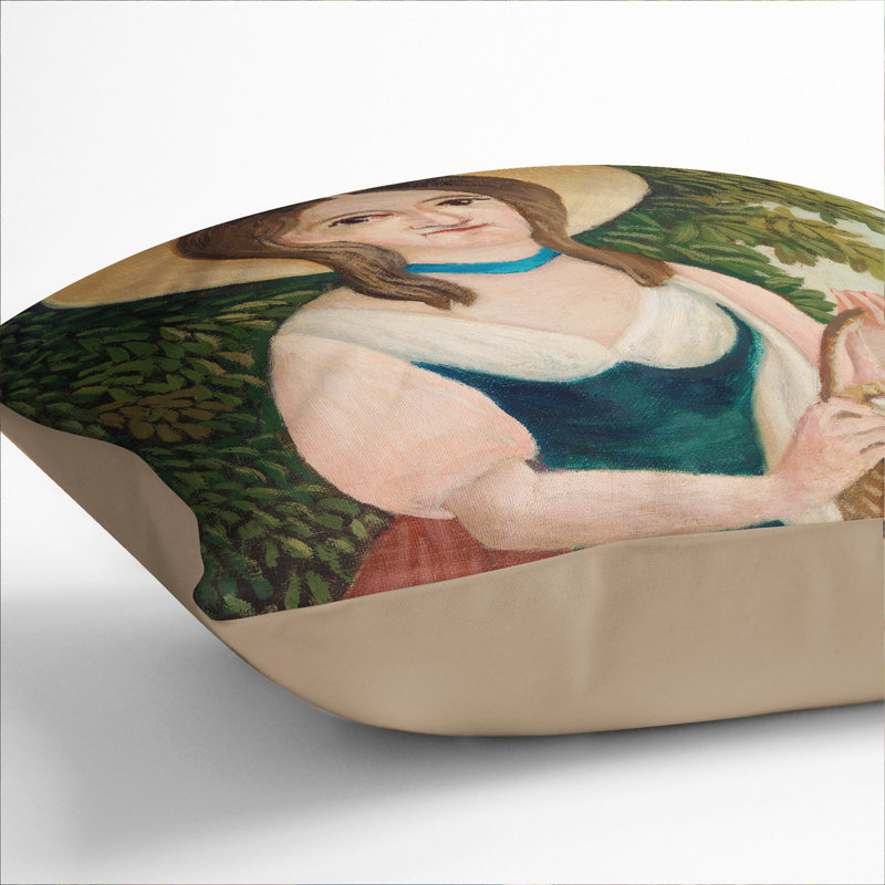 Woman With Basket Of Eggs Square Throw Cushion, 55cm H x 55cm W x 20cm D, Stone
