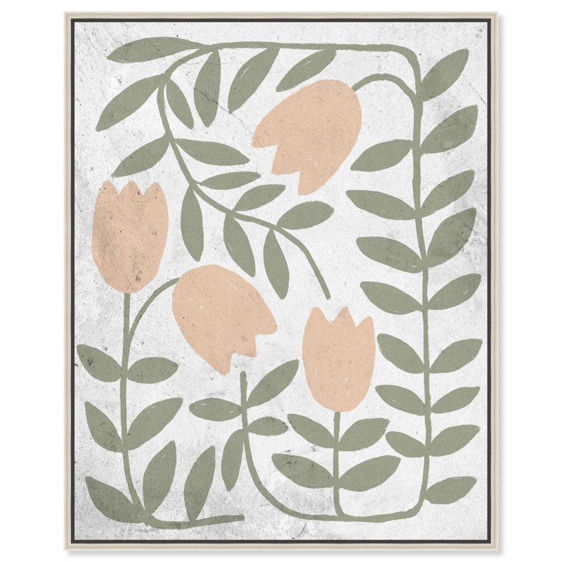 Tulipes avec toile abstraite avec fleurs abstraites par Art Remedy, Cadre argenté, H 21 po x l 17 po