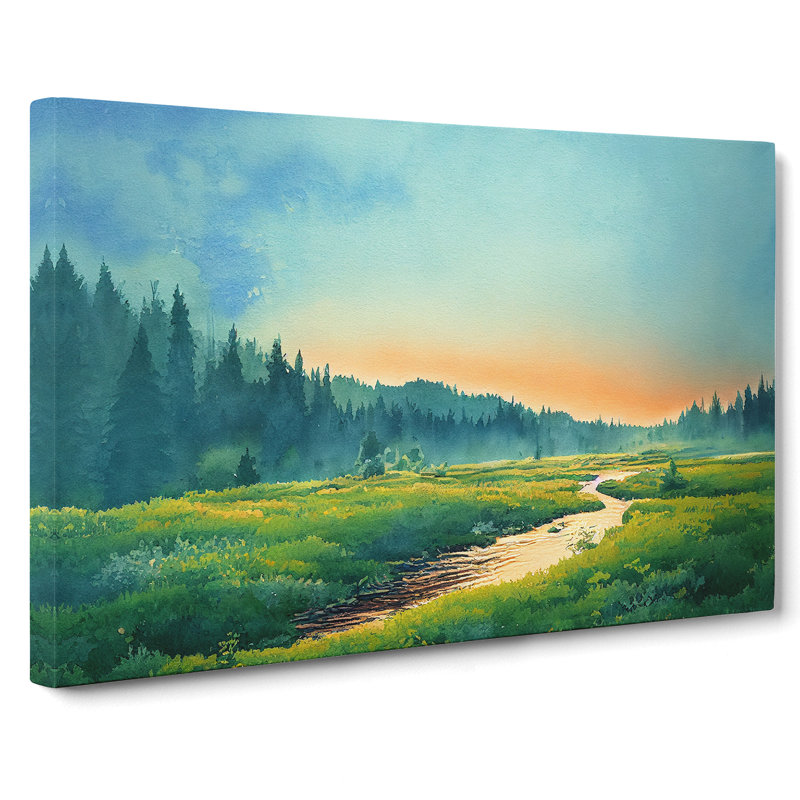 Watercolour Summer Forest View - Wrapped Canvas, 35cm H x 50cm W x 3cm D