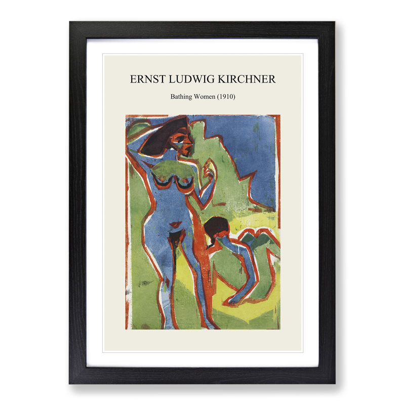 Bathing Women by Ernst Ludwig Kirchner - Picture Frame Graphic Art, 36cm H x 27cm W x 2cm D, Black Framed