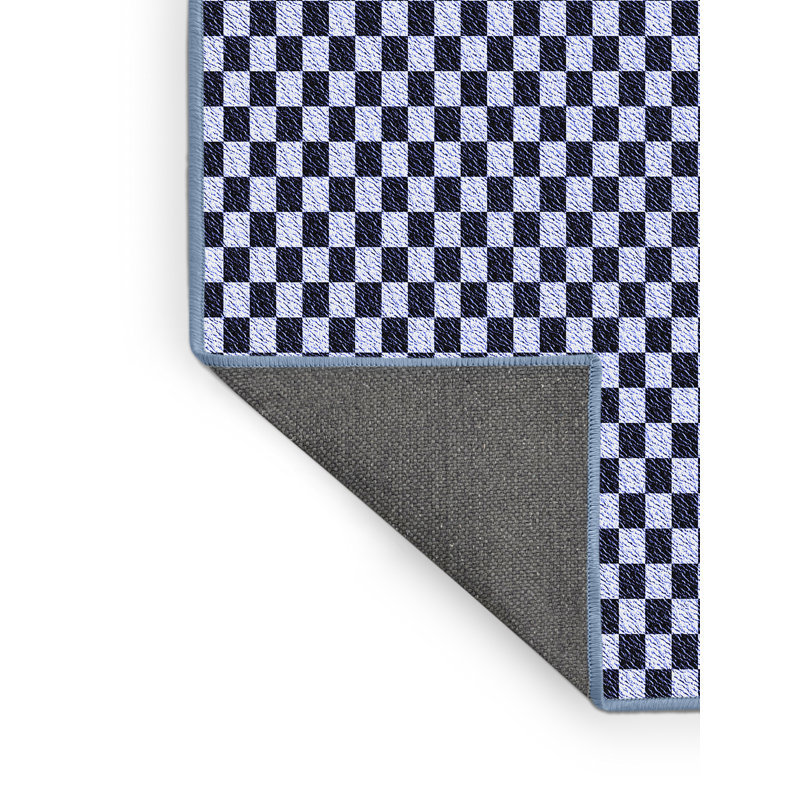 Tapis bleu à carreaux en laine, Rectangle 8 pi x 12 pi