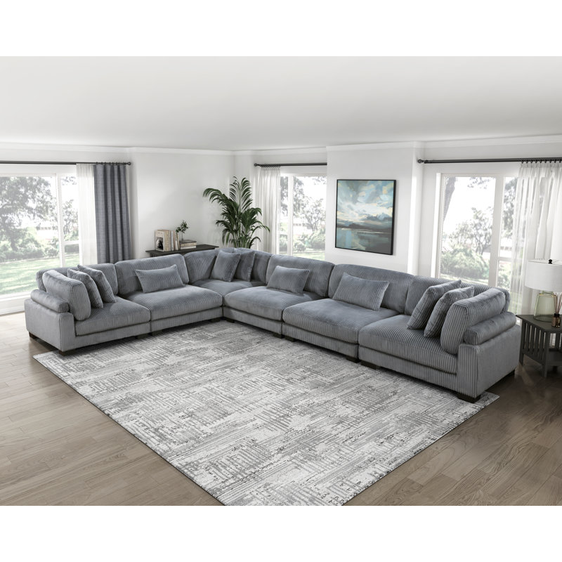 Canapé modulaire 6 pièces Sumekh, Velours côtelé gris