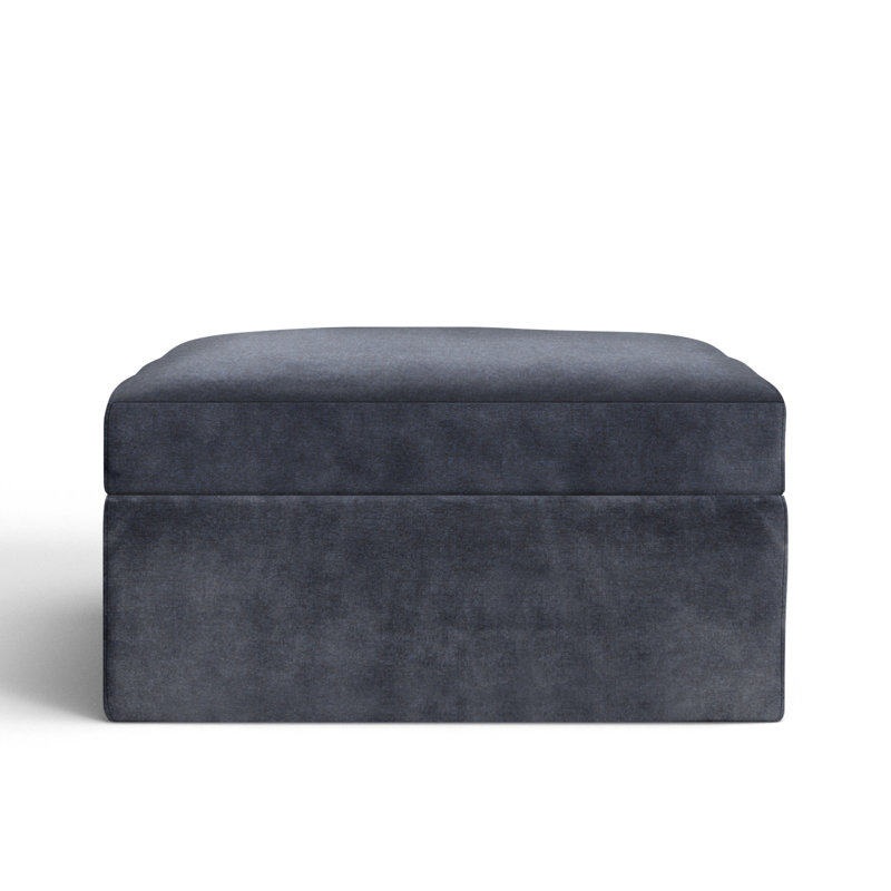 Hartig Upholstered Ottoman, Nave Marine Performance Distressed Velvet