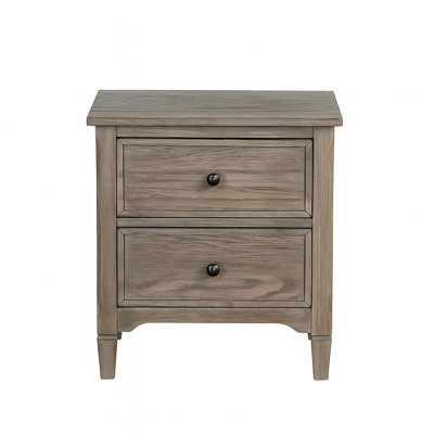 Table de chevet pour chambre à coucher 2 avec poignée ronde, couleur gris chaud brossé au fil de fer, bois massif et deux tiroirs spacieux pour les essentiels, espaces compacts et serrés, 22 po de profondeur, 16,05 po de largeur, 23,9 po de hauteur, 44,2 lb