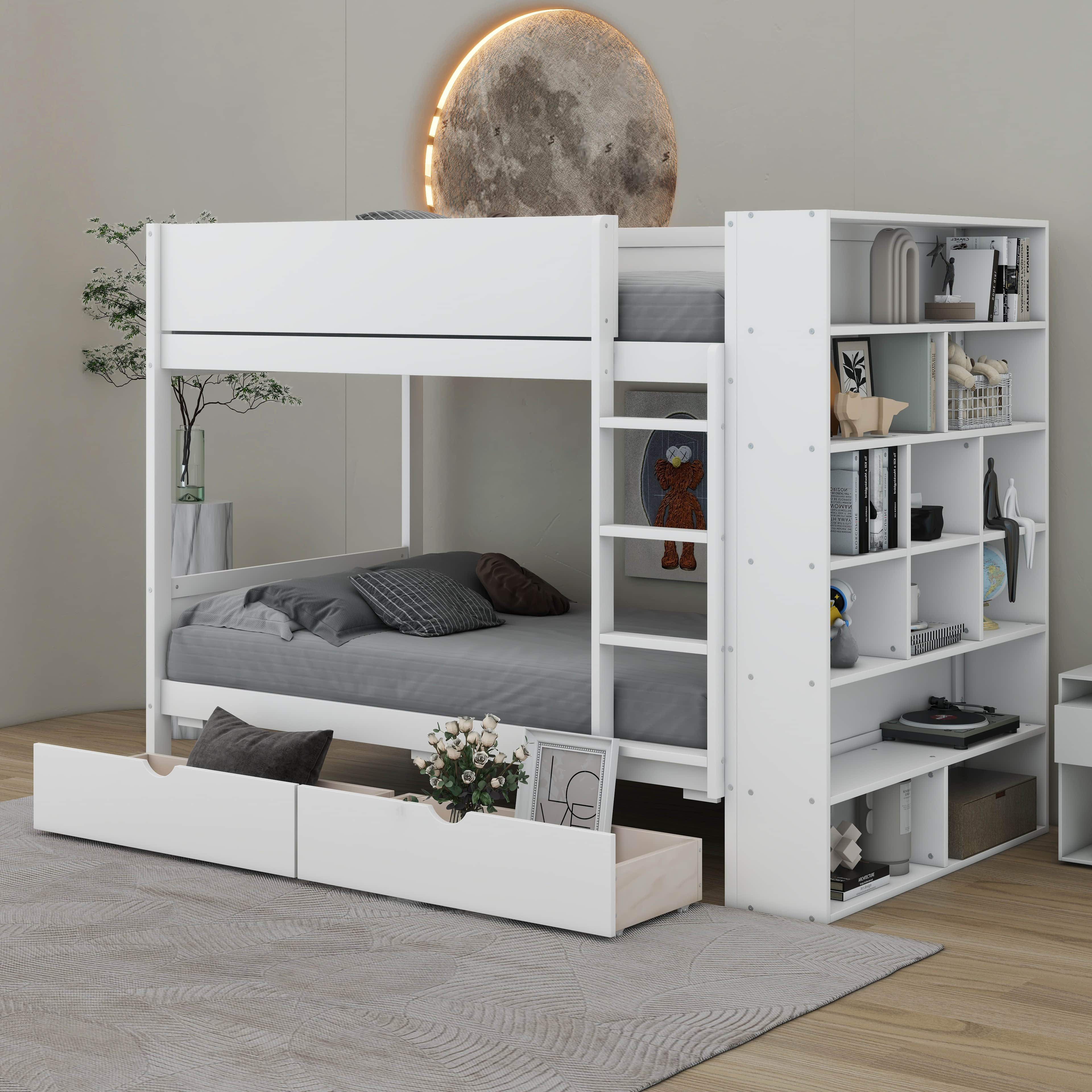 Harriet Bee Ilma Bunk Bed With 2 Drawers and Multi-layer Cabinet | Wayfair