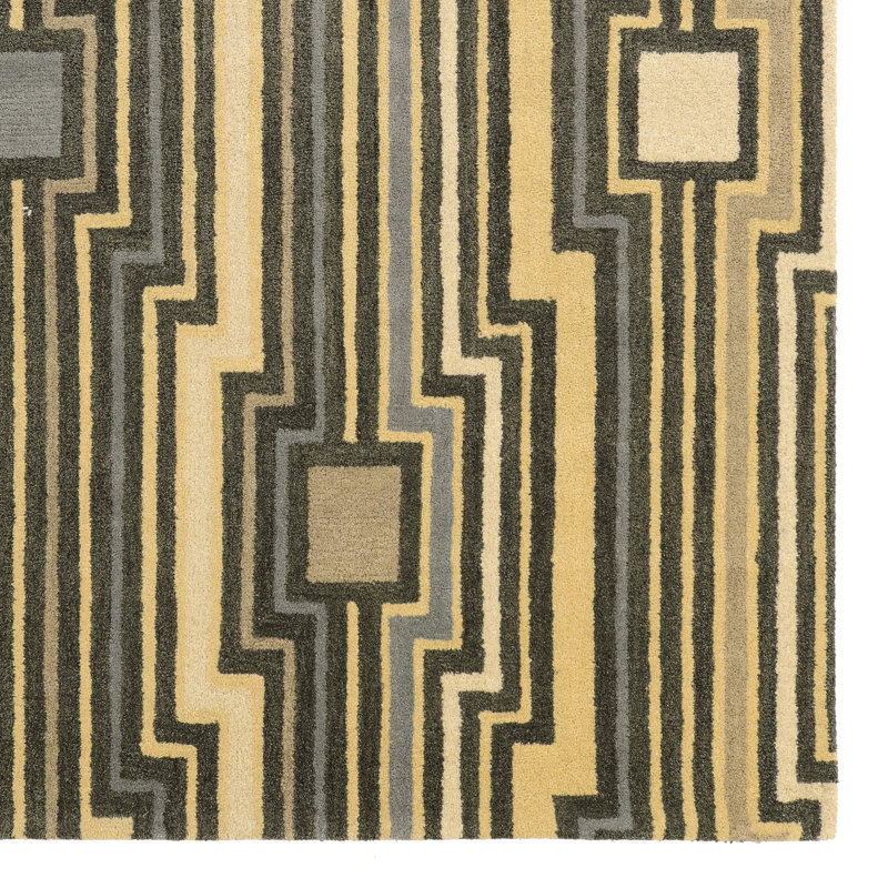 Tapis beige / gris / bleu en laine touffeté à la main Patnode, Rectangulaire 2 pi x 3 pi