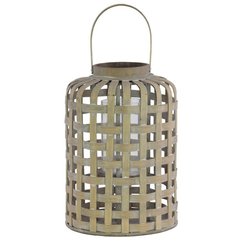 Wood Tabletop Lantern, 16.25" H x 11.5" W x 11.5" D, Tan