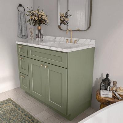 Ready-to-Assemble Solid Wood Shaker 42" Bathroom Vanity Base Cabinet Only – Countertop Not Included