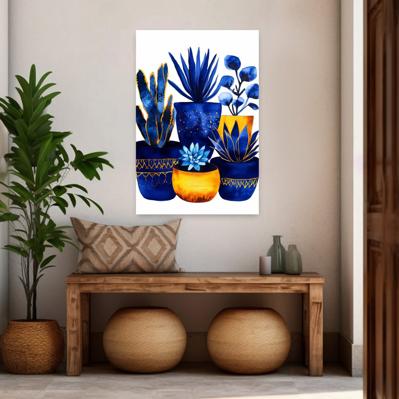 «Vibrant Blue Botanicals Abstract Modern Vibrant Succulent Nature Landscape», reproduction d'art mural, H 48 po x l 32 po