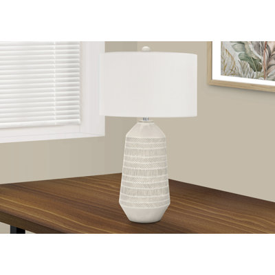 Lighting, H 33 po, lampe de table, abat-jour ivoire / crème, céramique crème, contemporain