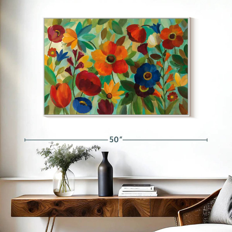 Été floral III, Cadre flottant blanc, 40 po x 27 po