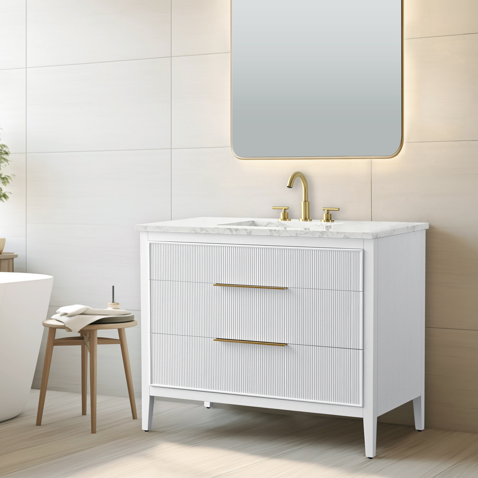 Bilroy 42" Oak Single Bathroom Vanity, White