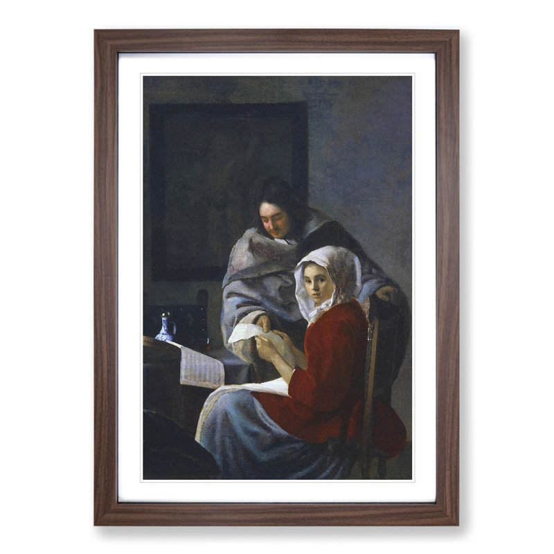 Girl Interrupted at Her Music by Johannes Vermeer - Framed Print, Walnut Framed, 48cm H x 36cm W x 2cm D