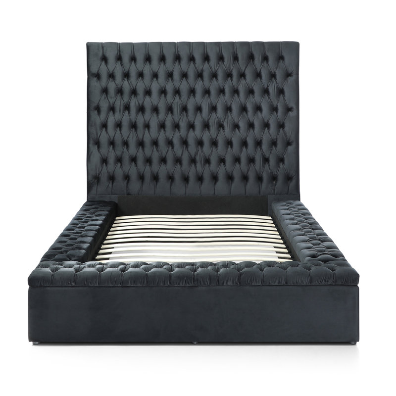 Upholstered Platform Storage Bed, Black, King