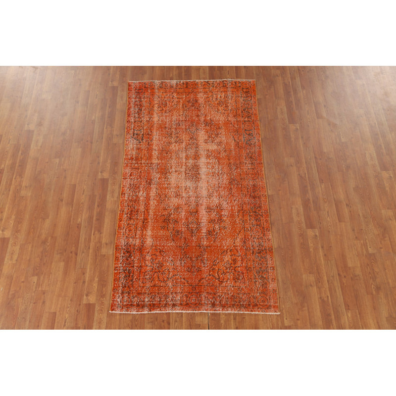 Orange Wool Anatolian Distressed Turkish Rug 4x7