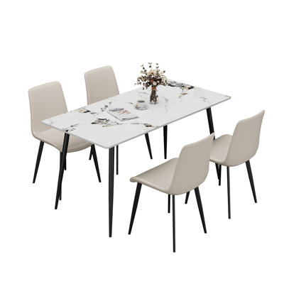 Rectangular Modern Kitchen & Dining Room Table With 4 Dining Chairs