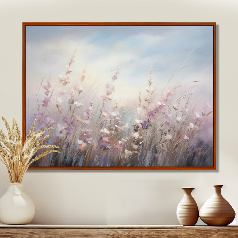 Fleurs murales mauves Whispering Breeze II - art mural fleurs sauvages pour le salon, H 12 po x l 20 po x P 1 po