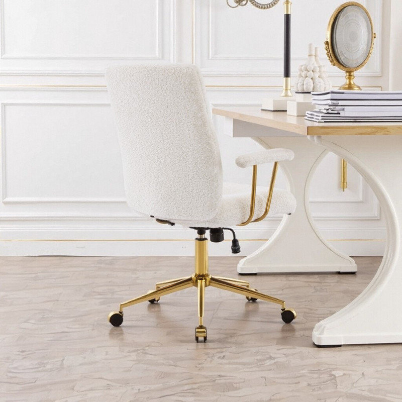 Modern Adjustable Office Chair With Padded Arms, 26.25" W x 26.5" D x 39.75"-42.5" H, White