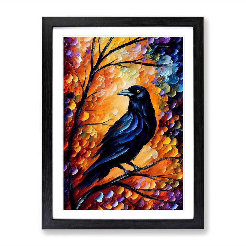 Raven Bird Vol.2 - Single Picture Frame Painting, 34cm H x 25cm W x 2cm D, Walnut