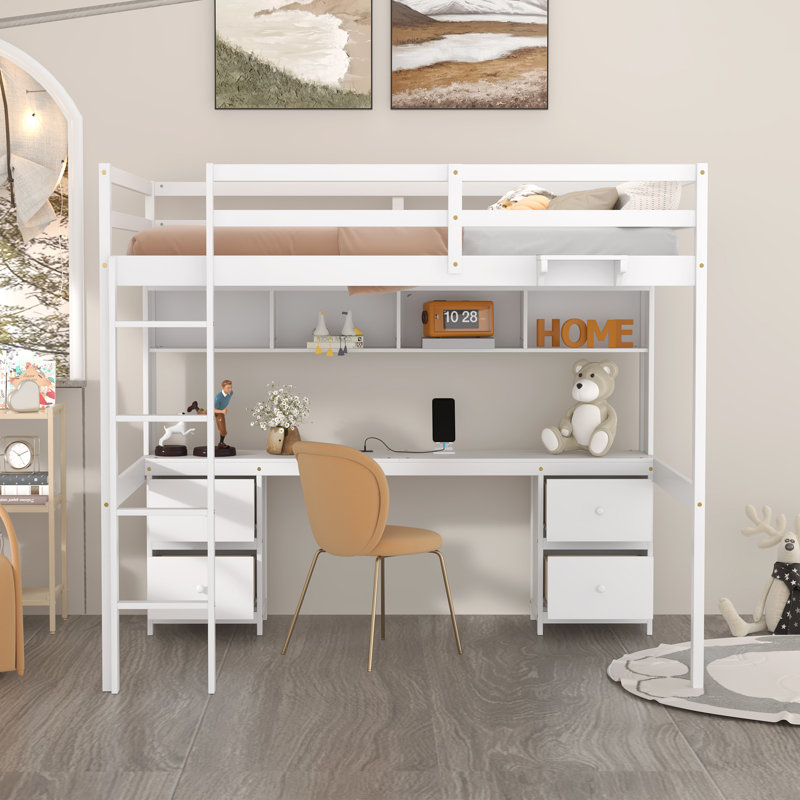 Hilel Kids Full Loft Bed with Drawers, White