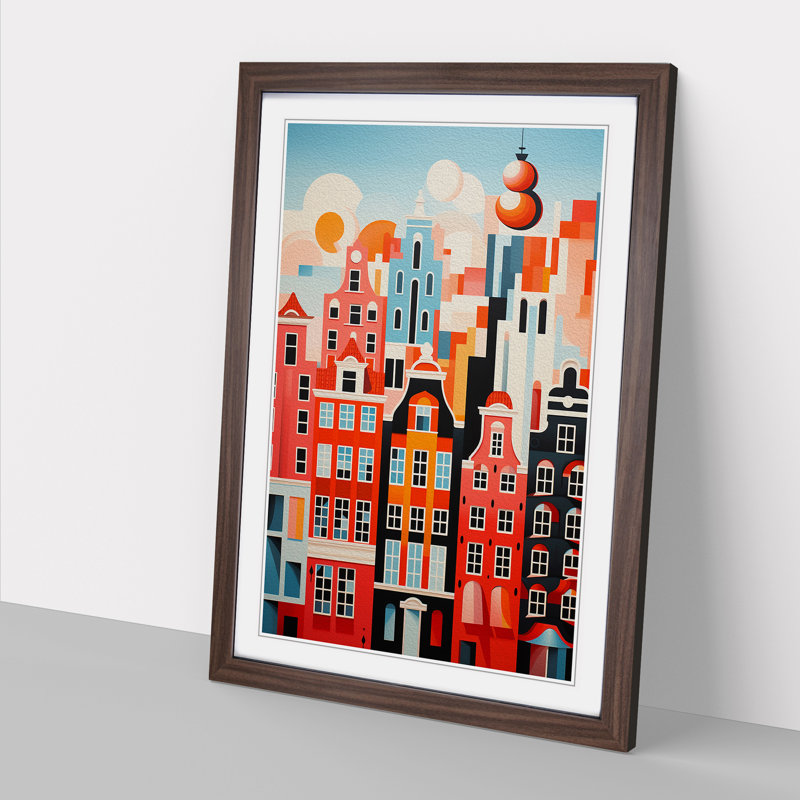 XYZ-FRM-V1223-1791 Amsterdam Constructivism - Single Picture Frame Print on Wood, Walnut , 34cm H x 25cm W x 2cm D