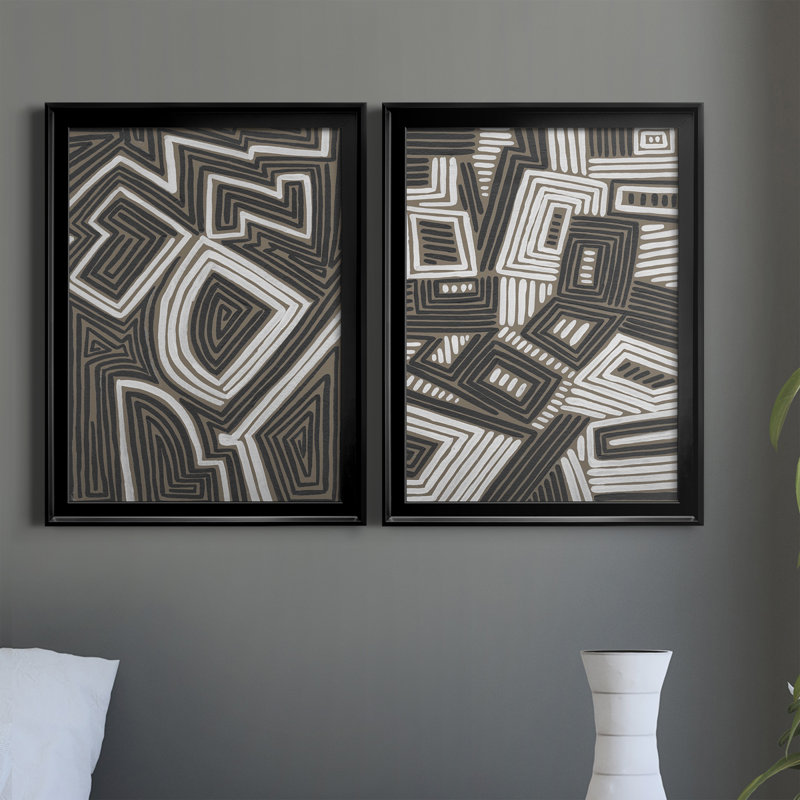 «Abstract Maze III», ensemble de 2 impressions sur toile encadrées, H 36,5 po x l 26,5 po x P 1,25 po, Cadre noir