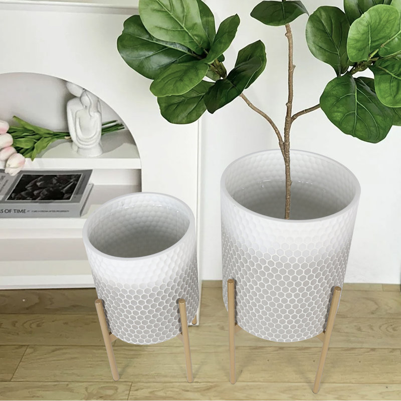 Kayzia Handmade Metal Pot Planter, 10" Dia + 12" Dia