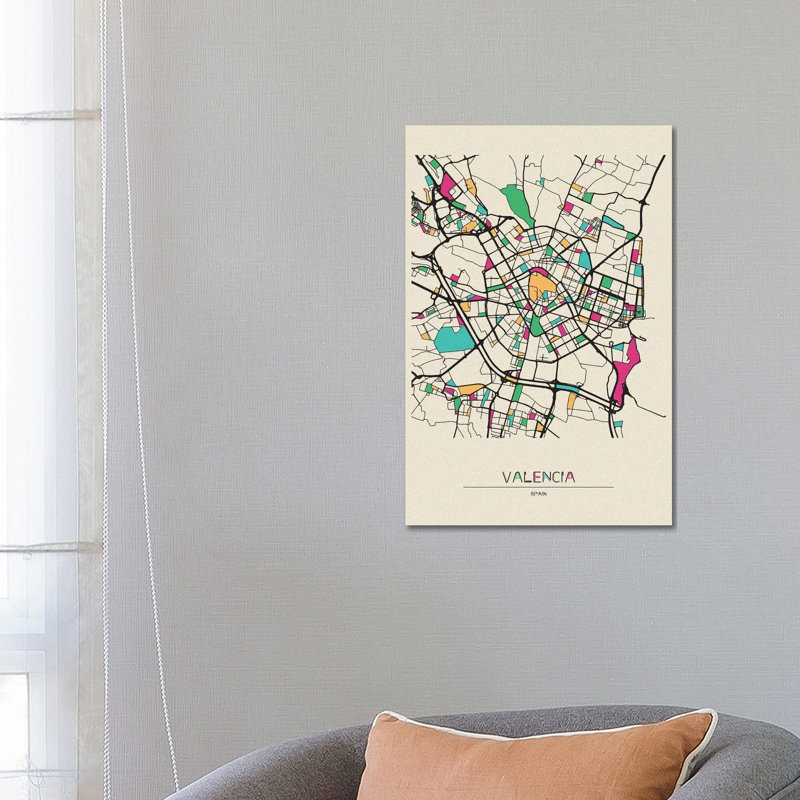 Valencia, Spain Map by Ayse Deniz Akerman - Wrapped Canvas Gallery-Wrapped Canvas Giclée