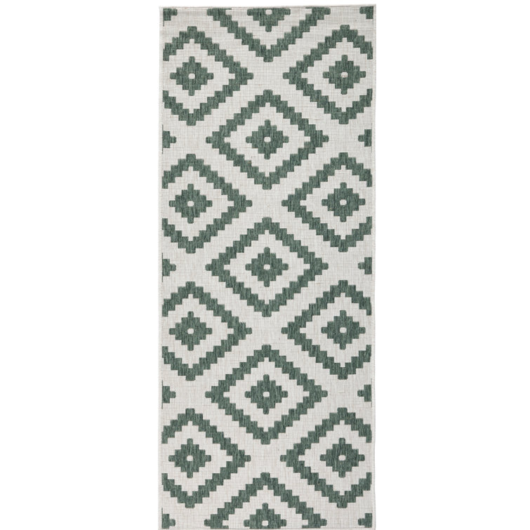 Malta flat-weave rug in green/cream
