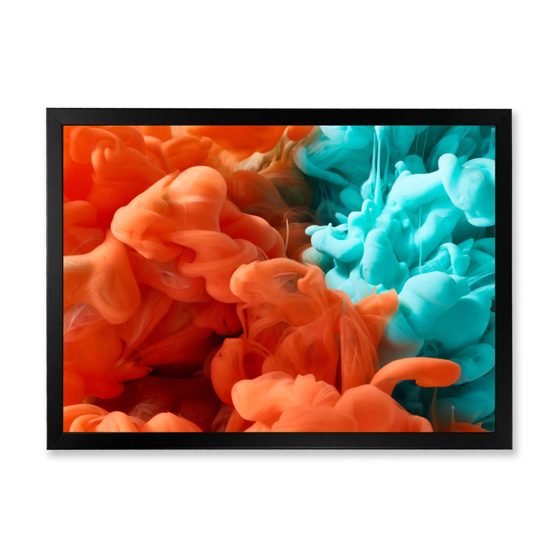 Encre orange et bleue à l'encre II, reproduction sur toile flottante, Cadre photo noir, H 8 po x l 12 po x P 1 po