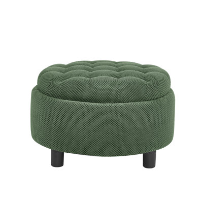 25Inch Round Storage Ottoman With Tray, Moderntufted Fabric Circle Coffee Table With Storage, Upholsteredottoman With Removable Top For Living Room, Bedroom,Dark Green
