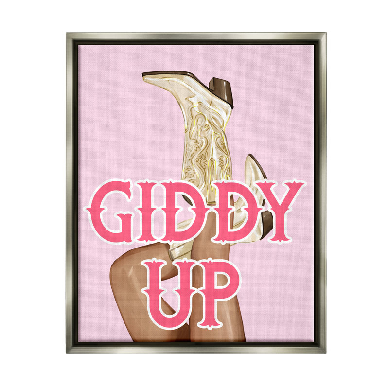 «Giddy Up Cowgirl», phrase encadrée sur toile par Ziwei Li, H 31 po x l 25 po x P 1,7 po, Cadre flottant gris lustré