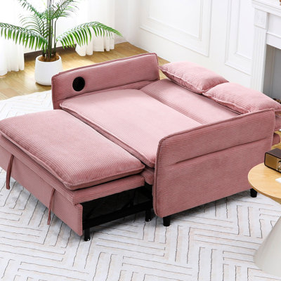 64.29-Inch Letter Striped Pink Bed For Bedroom And Living Area, Adjustable Different Scenarios, Handrail With Placement Function Space, Armrest Postures, Dual Functionality