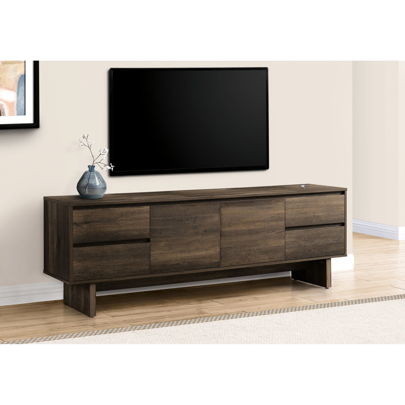 Meuble télé transitionnel de 72 pouces, centre multimédia avec armoire, stratifié brun pour grands écrans de 72 pouces, rangement, design pour grands téléviseurs