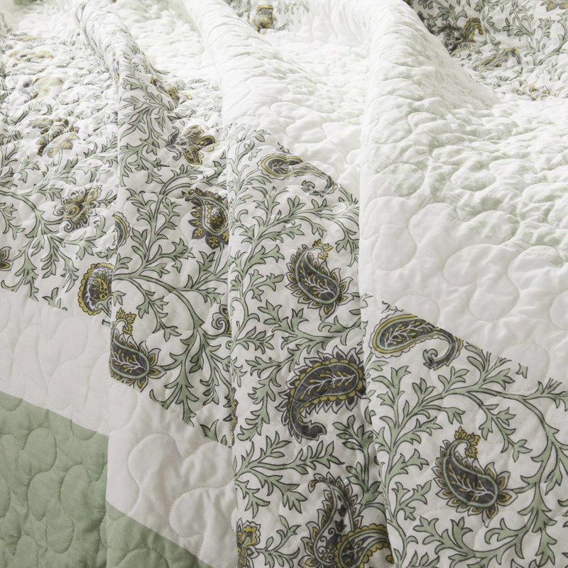 King/ King 6 Cotton Quilt And Breathable - Sage With Decorative Pillows, King Quilt + 5 Additional Pieces