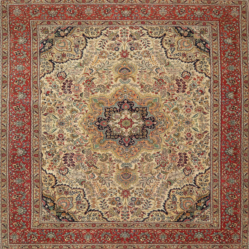 Tapis rouge/noir/gris traditionnel Suvak, Carré 4 pi
