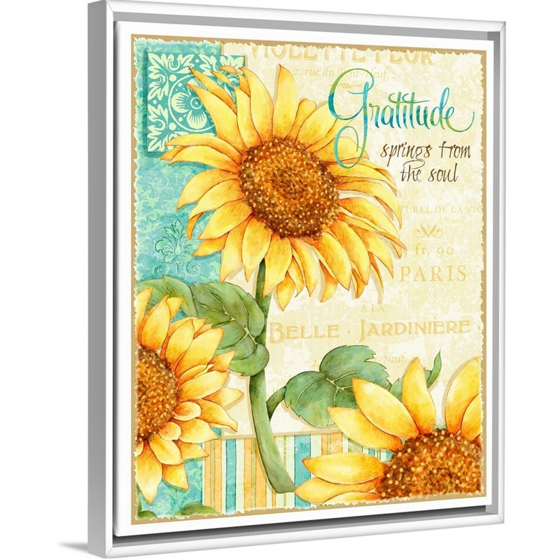 Tournesols - art mural sur toile Gratitude, H 24 po x l 30 po x P 1,25 po, Cadre blanc