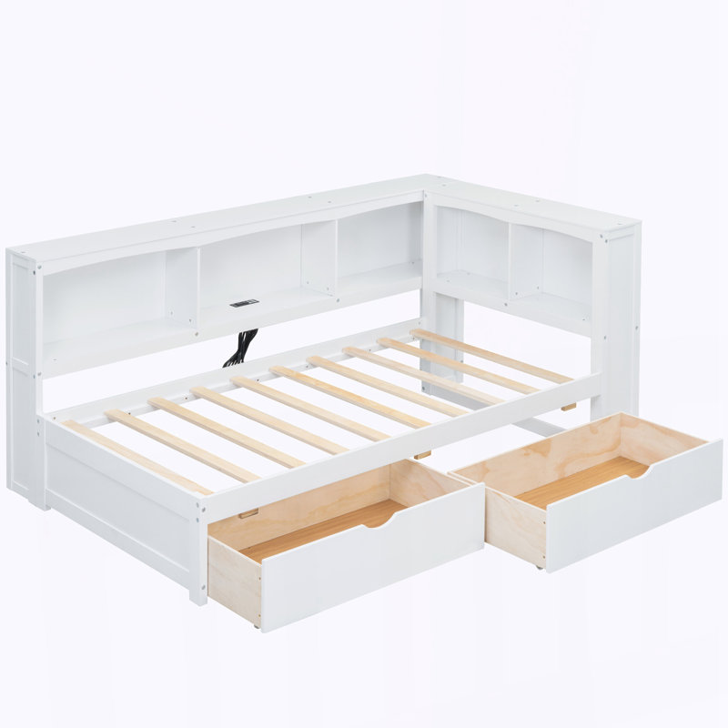 Twin Size Daybed with Two Storage Drawers, White