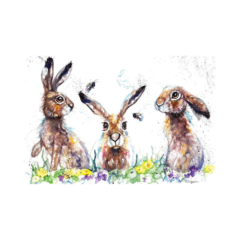 Hares And Bees by BebesArts - Painting on Canvas, Wrapped Canvas, 20.32 cm H x 30.48 cm W