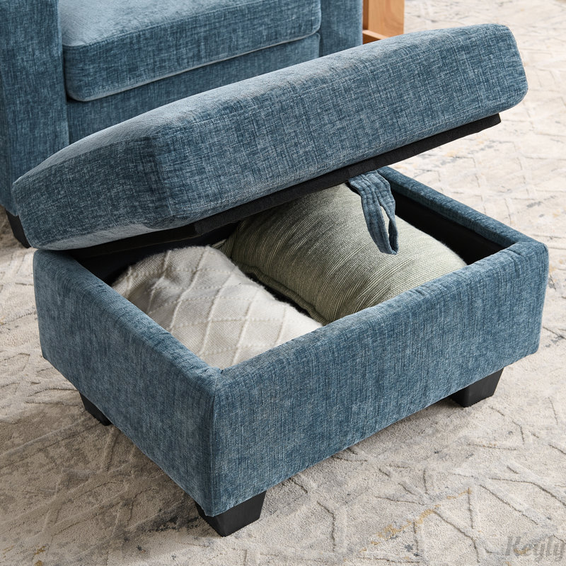 Canapé inclinable manuel avec chargement USB et repose-pieds avec rangement, Chenille bleu