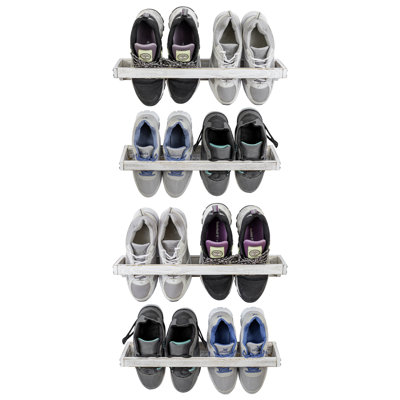 Range-chaussures mural en bois 4 pièces