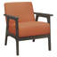 Fauteuil de salon texturé orange, en bois d'hévéa massif, fauteuil d'appoint décoratif gris antique avec revêtement, design