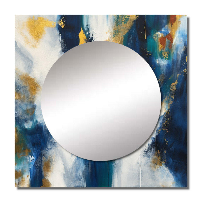 Deep Knowing Abstract In Royal Blue And Gold V - Abstract Large Square Mirror Wall Decor For Bedroom, 23" x 23"