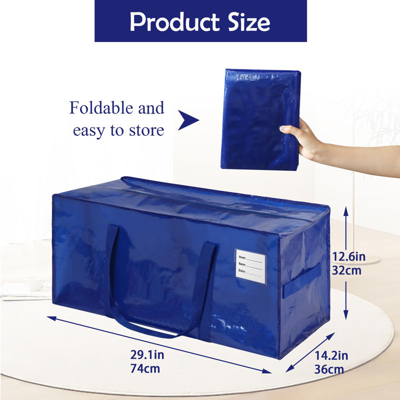 Extra Large Heavy Duty Moving Bags with Handles, Waterproof Foldable Storage Totes for Clothing and College Supplies, 6 Pack, (Blue)
