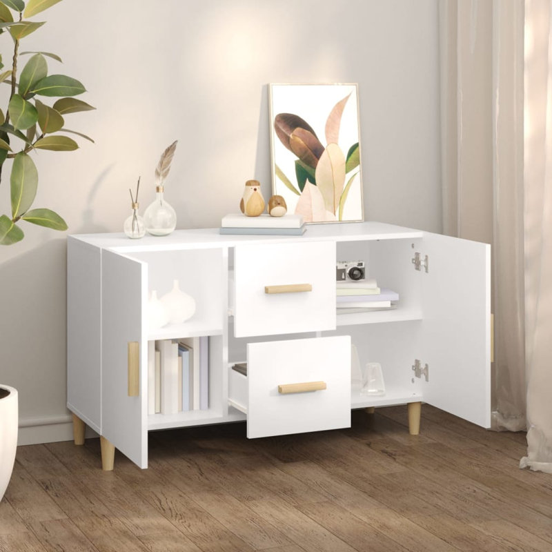 Buffet console avec rangement pour bois d'ingénierie, Blanc